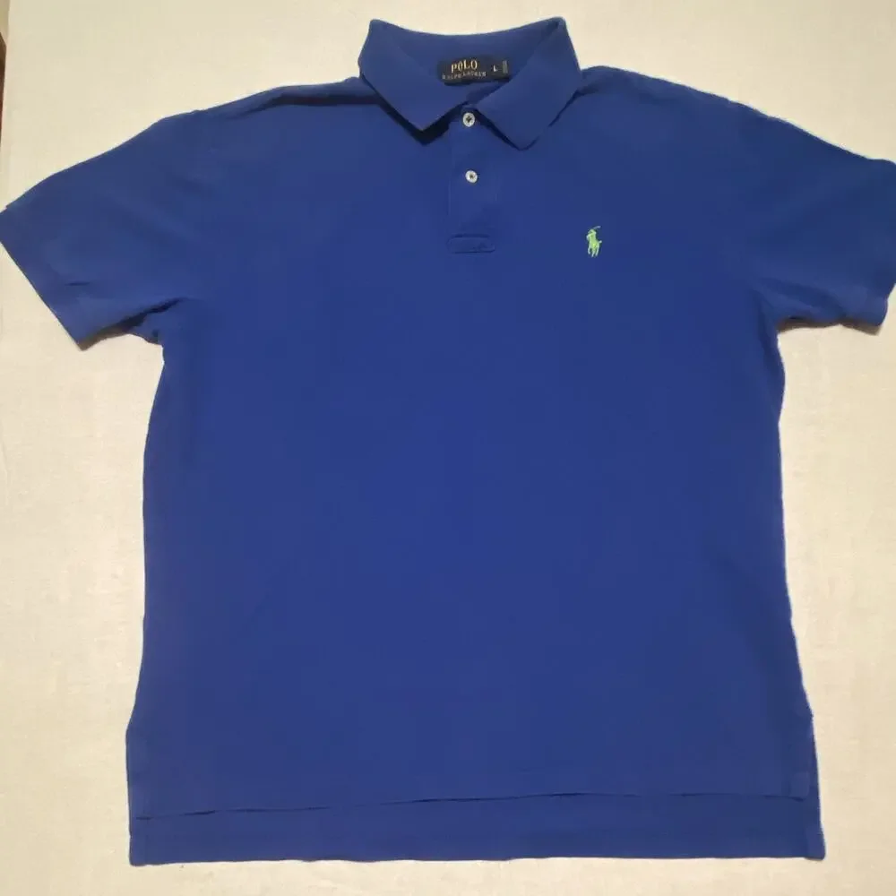 Polo Ralph Lauren Blue Solid Knit Polo Shirt Embroidered Logo Pony Men’s L